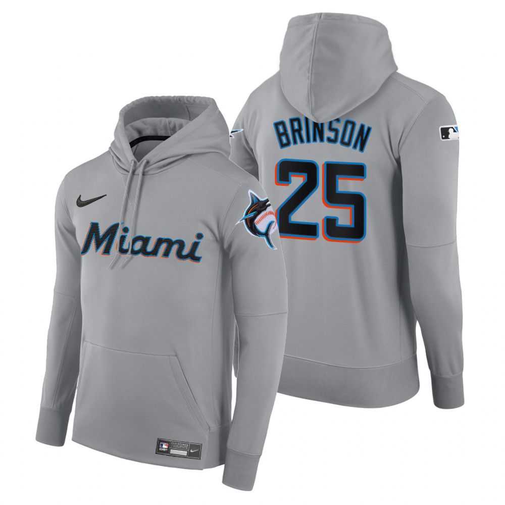 Men Miami Marlins 25 Brinson gray road hoodie 2021 MLB Nike Jerseys